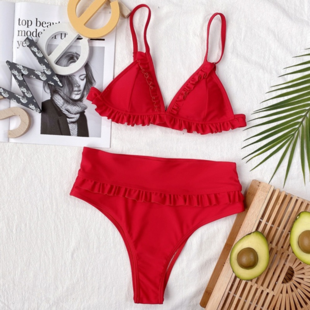Red Ruffle Bikini Set